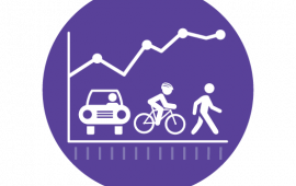 Icon of car, bike, person on a line chart