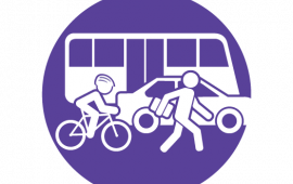 Icon of cyclist, pedestrian, car, and bus