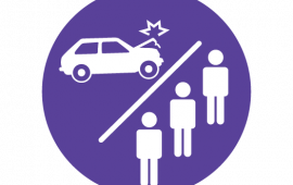Icon of dented car next to three people