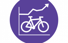 Icon of bicycle on a line chart trending up