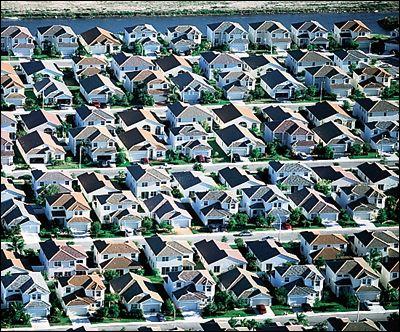 Aerial view of close-knit houses